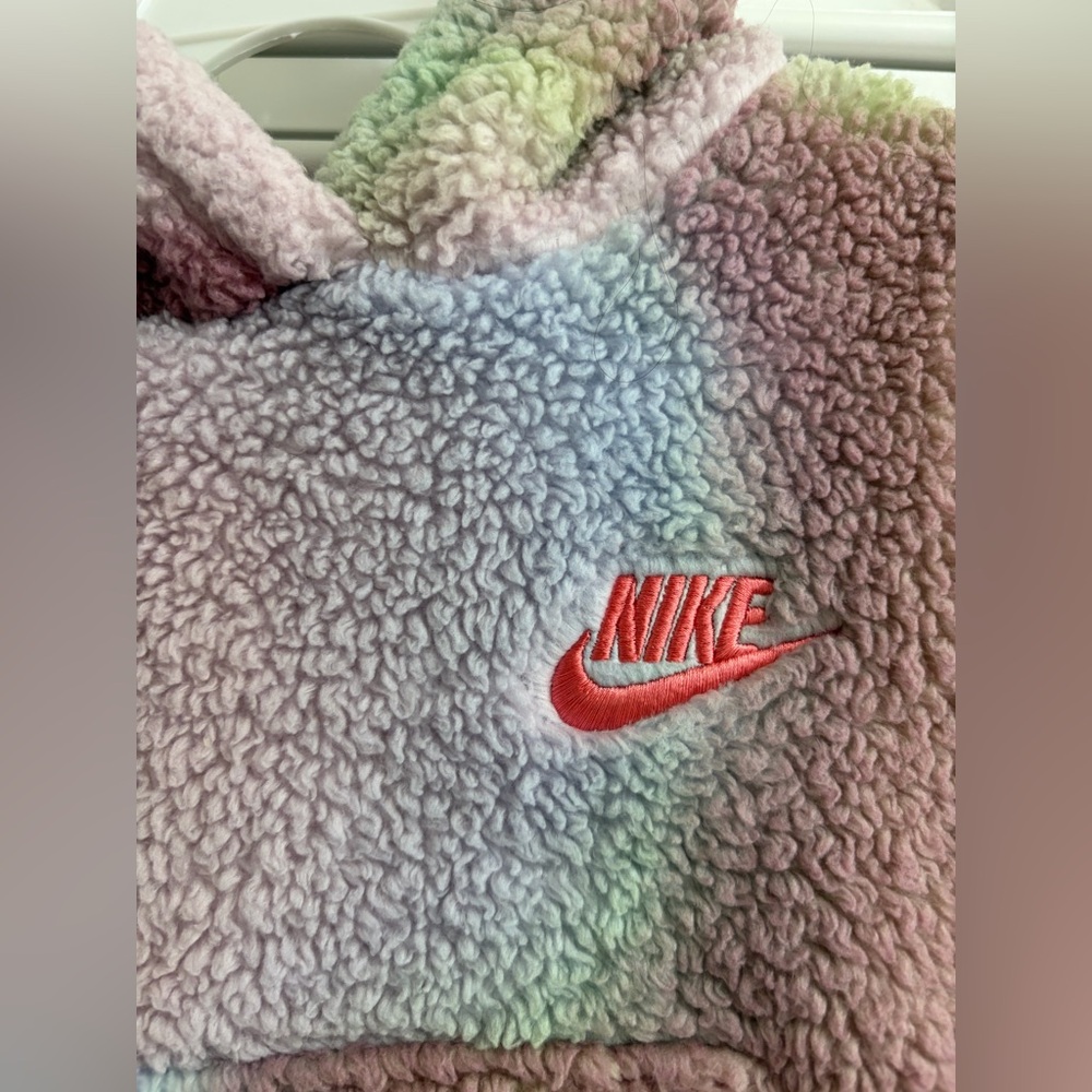 Nike Kids Pink Sherpa Hoodie with Pastel Tie-Dye Accents - Picture 2 of 7